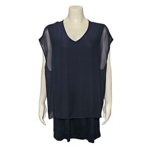 Escada Sport Top Navy Blue Shear Shell Lined Flowy Viscose sz XL